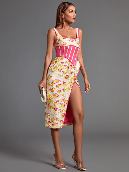 Elegant and sophisticated Maddison floral jacquard midi dress