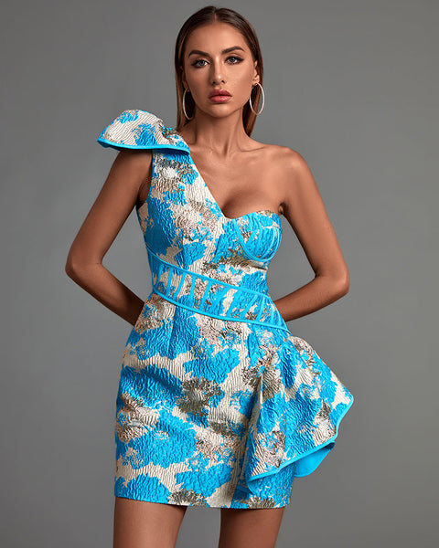 Mini bodycon dress with one-shoulder ruffle sleeveless