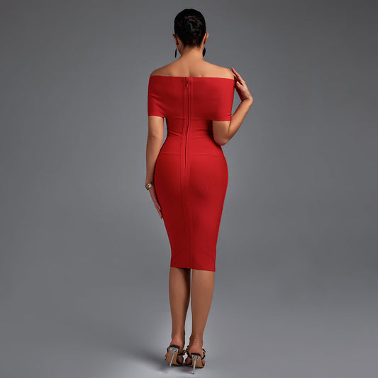 Off Shoulder Short Sleeve Elegant Bandage Dress - Opulent Empire