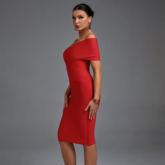 Off Shoulder Short Sleeve Elegant Bandage Dress - Opulent Empire