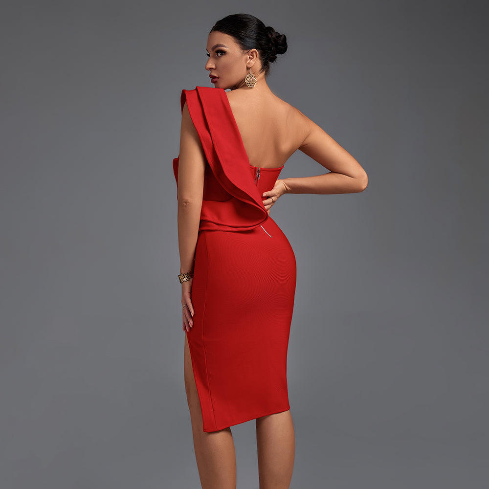 Thalia Beaumont — Chic One-Shoulder Sleeveless Frill Knee-Length Bandage Dress, alternate view 3