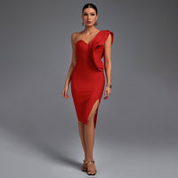 Thalia Beaumont — Chic One-Shoulder Sleeveless Frill Knee-Length Bandage Dress, alternate view 4