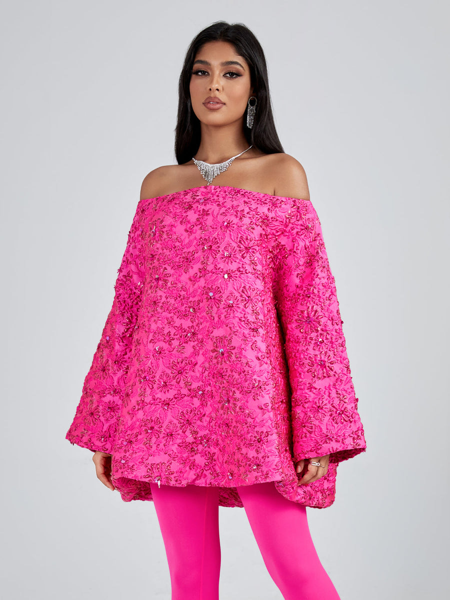 Loose Jacquard Off-Shoulder Dress for a Trendy and Casual Style