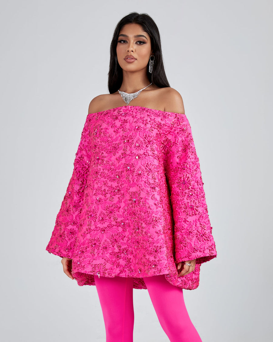 Marlowe Marceau — Loose Jacquard Off-Shoulder Dress