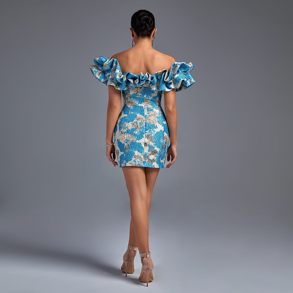Sol Duvall — Elegant Short Sexy Dress with Overlapping Sleeves and Pleated Skirts, alternate view 4