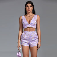 Arielle Delacroix — V-neck sequin fitted ensemble for a sparkling look Purple Women's Occasion Dress