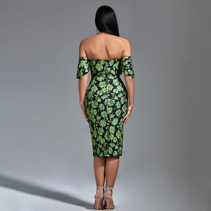 Sleeveless Midi Jacquard Dress with Floral Patterns for an Elegant Look