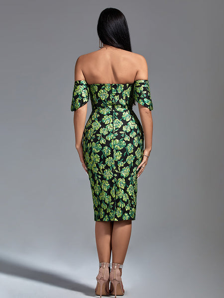 Sleeveless Midi Jacquard Dress with Floral Patterns for an Elegant Look
