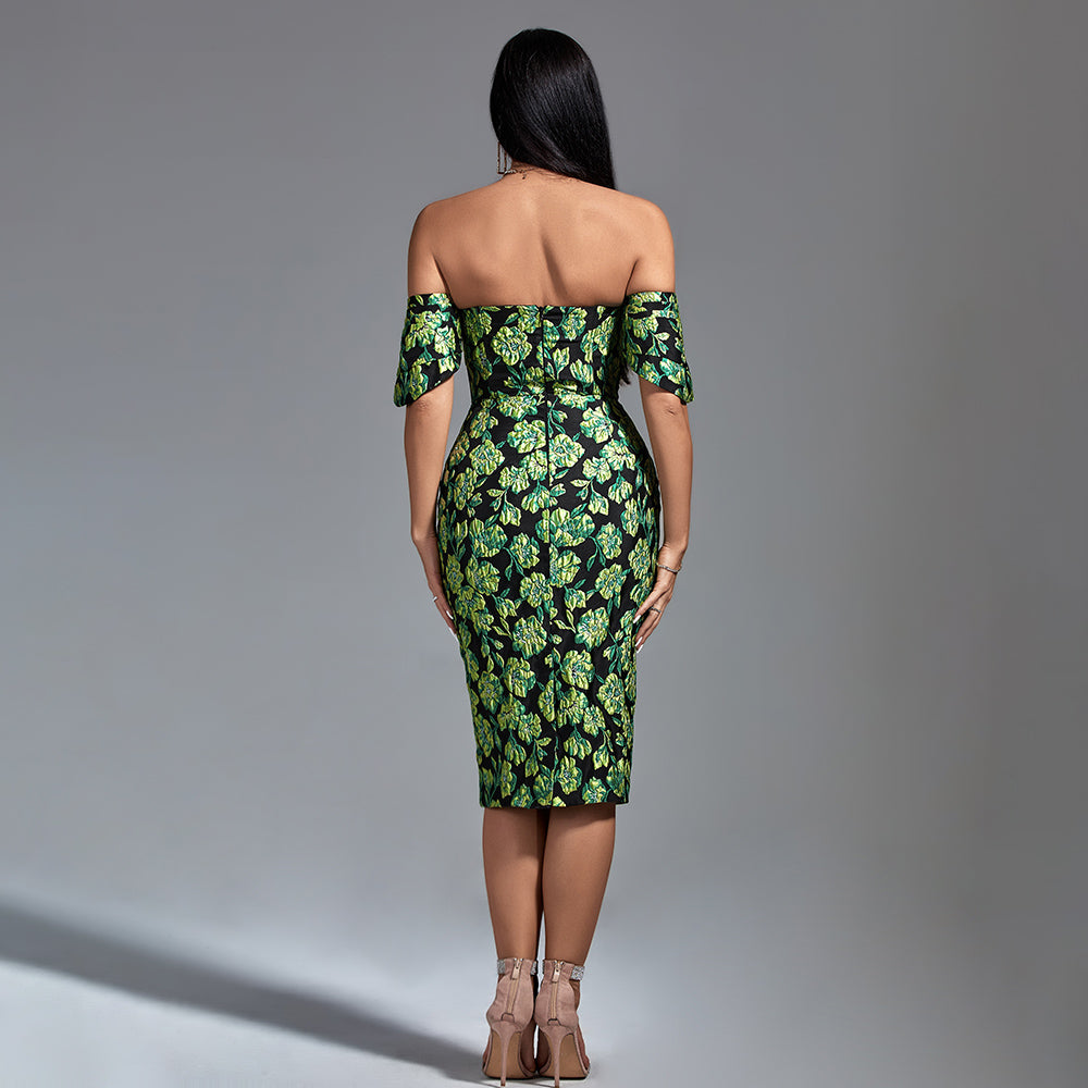 Sleeveless Midi Jacquard Dress with Floral Patterns for an Elegant Look