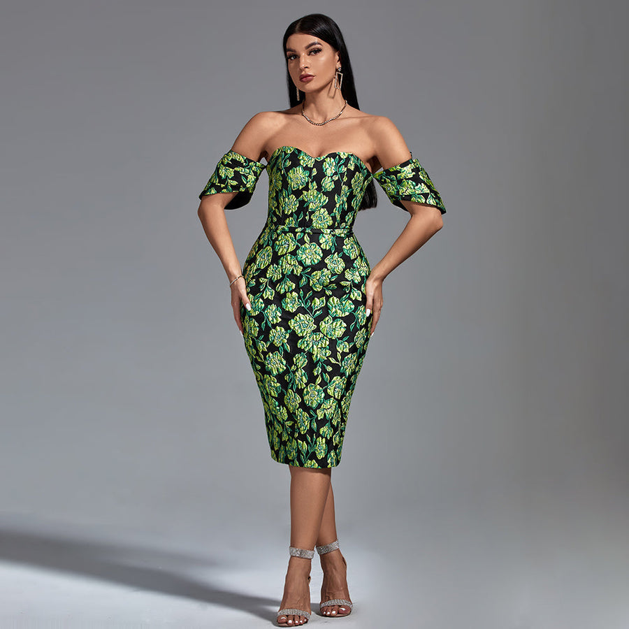 Sleeveless Midi Jacquard Dress with Floral Patterns for an Elegant Look