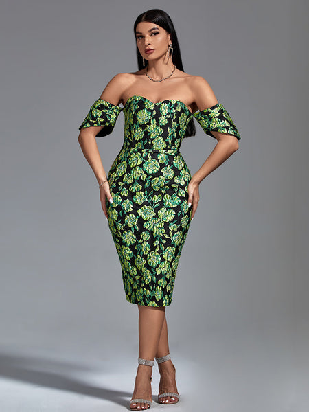 Sleeveless Midi Jacquard Dress with Floral Patterns for an Elegant Look