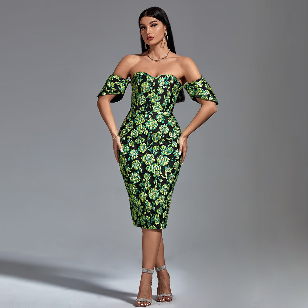 Ciel Marceau — Sleeveless Midi Jacquard Dress with Floral Patterns, alternate view 3