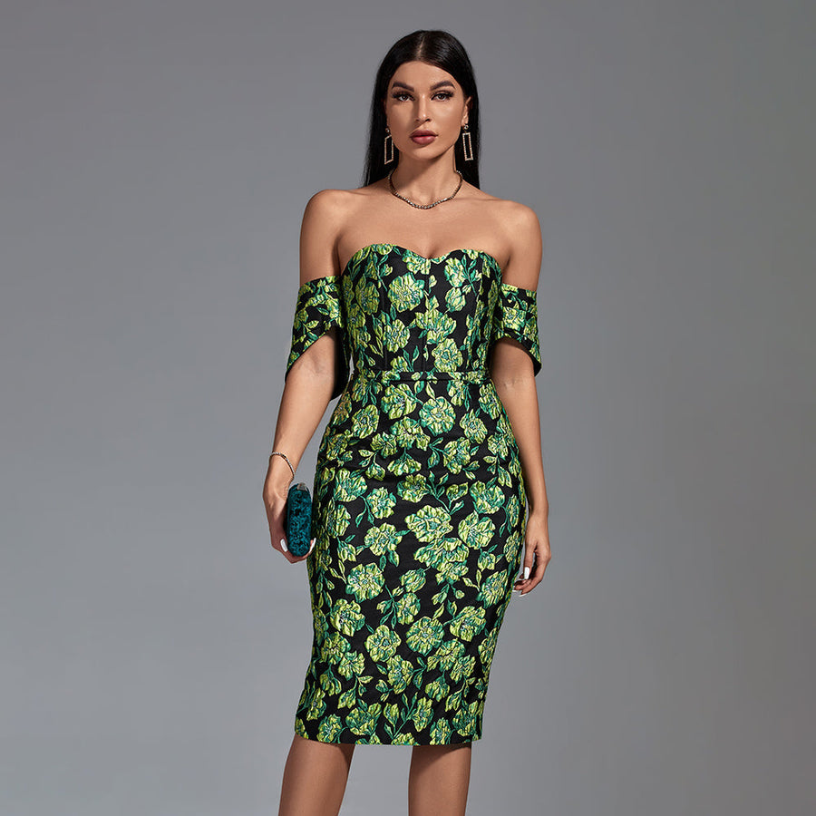 Sleeveless Midi Jacquard Dress with Floral Patterns for an Elegant Look