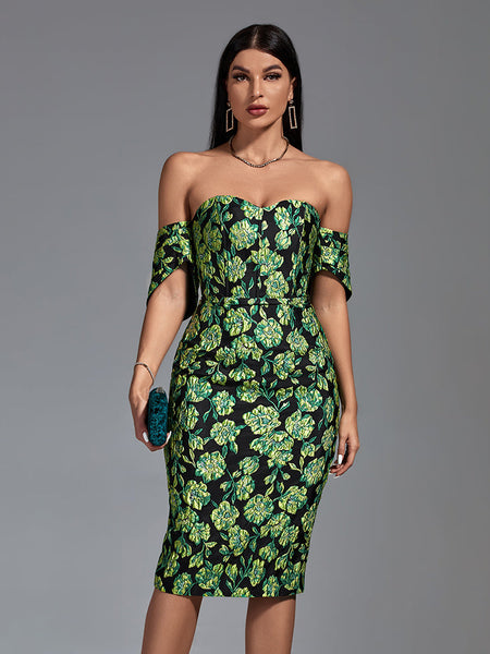Sleeveless Midi Jacquard Dress with Floral Patterns for an Elegant Look