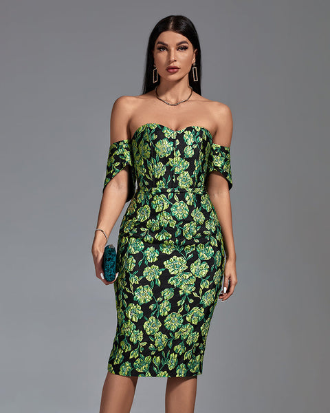 Sleeveless Midi Jacquard Dress with Floral Patterns for an Elegant Look