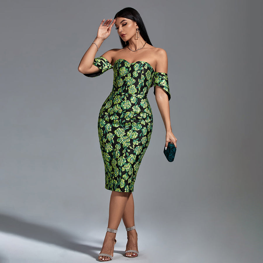 Ciel Marceau — Sleeveless Midi Jacquard Dress with Floral Patterns