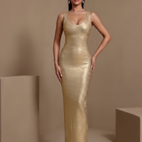 Auréline Duval — Luxury Gold-Foil Bandage Maxi Dress, alternate view 6