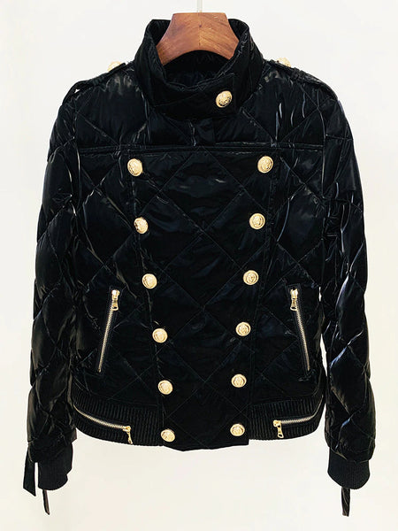 Black Gold Button Puffer Jacket