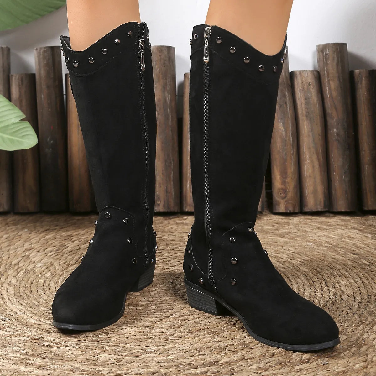 Sage Marino — Studded Mid-Calf Boots with Side Zipper Closure Fashion Footwear, alternate view 3