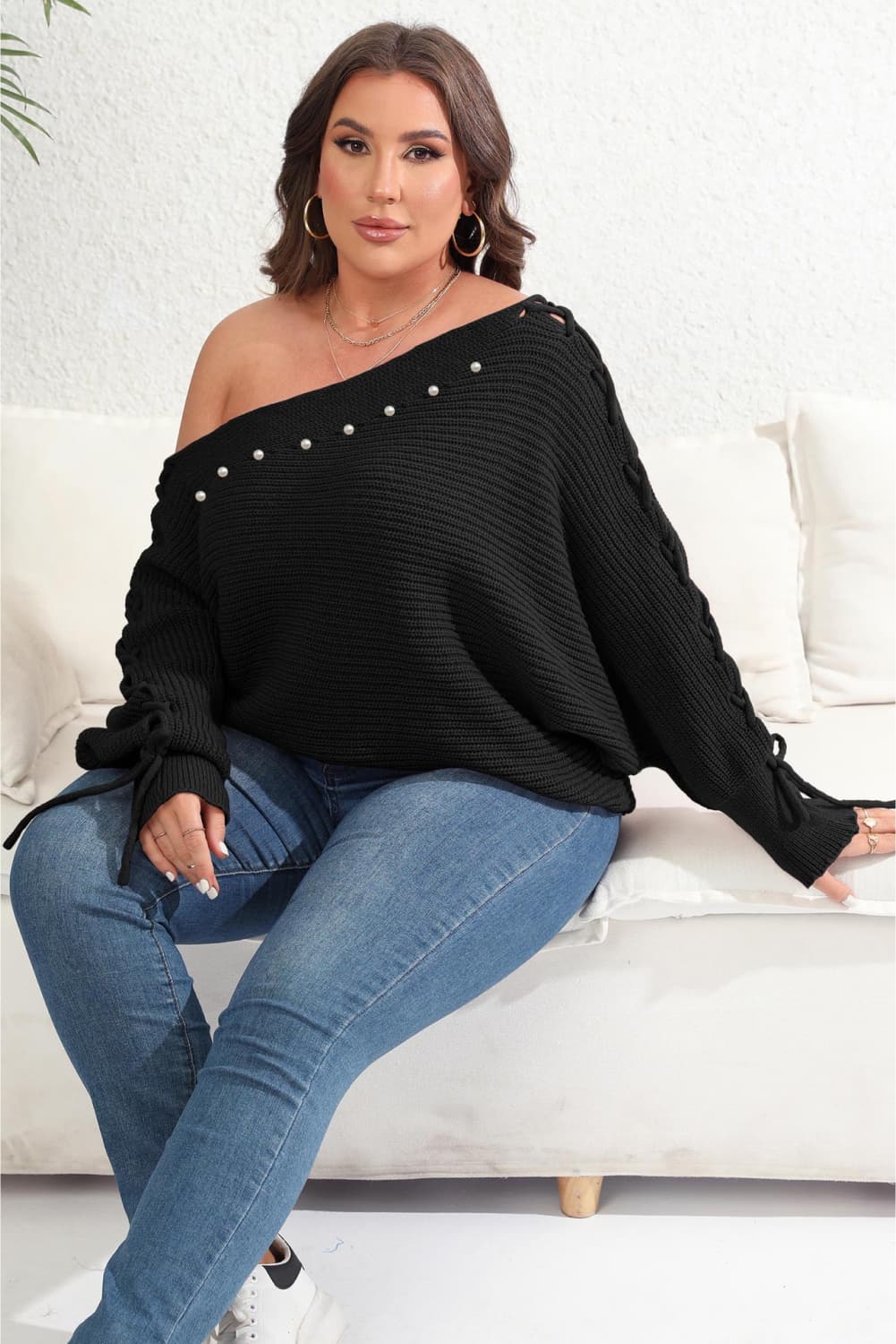 Bellamy Moreau — Plus Size One Shoulder Beaded Sweater, alternate view 8