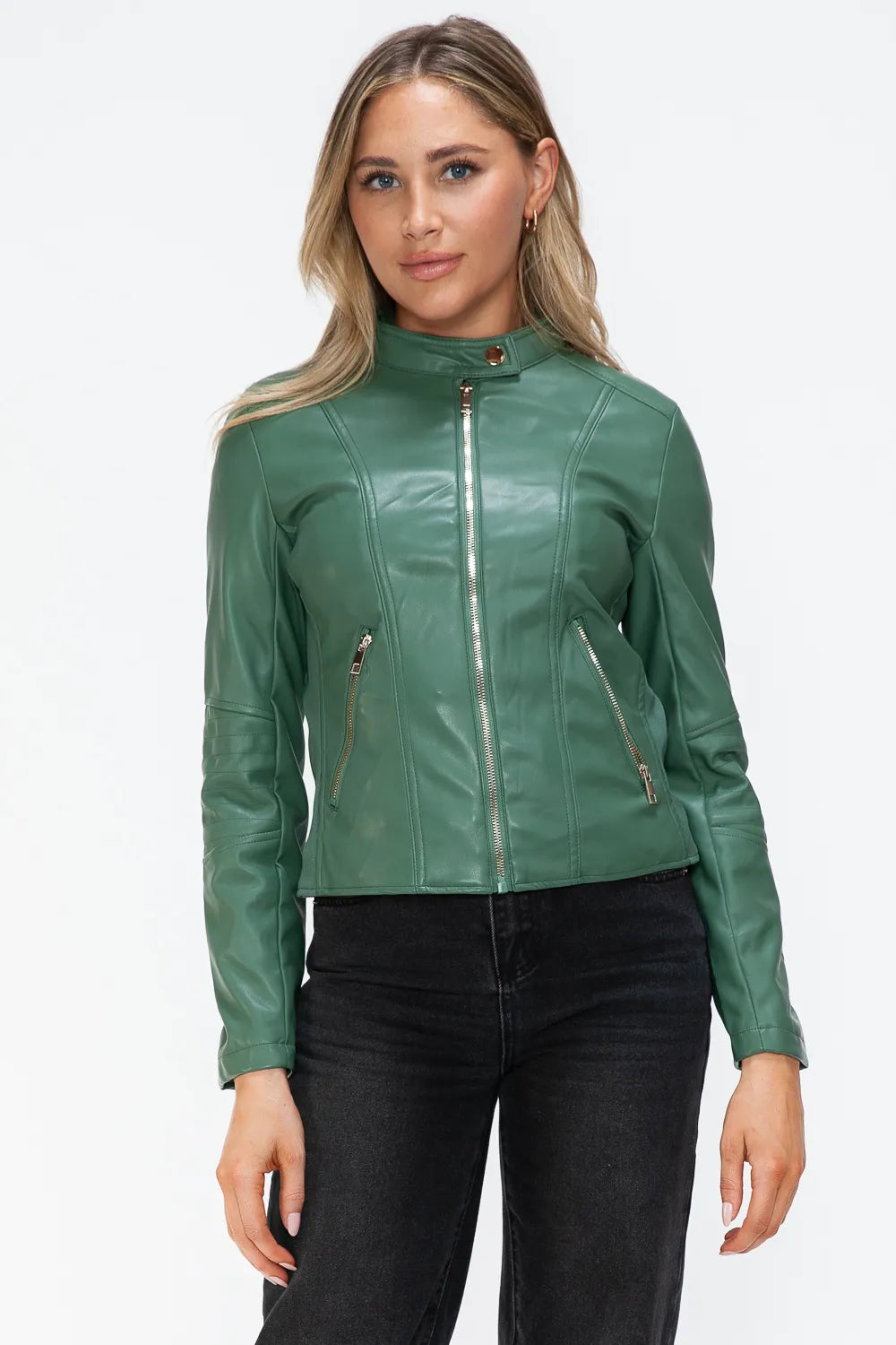 Winter Rosetti — Snobbish Faux Leather Zip Up Drawstring Hooded Jacket, alternate view 20