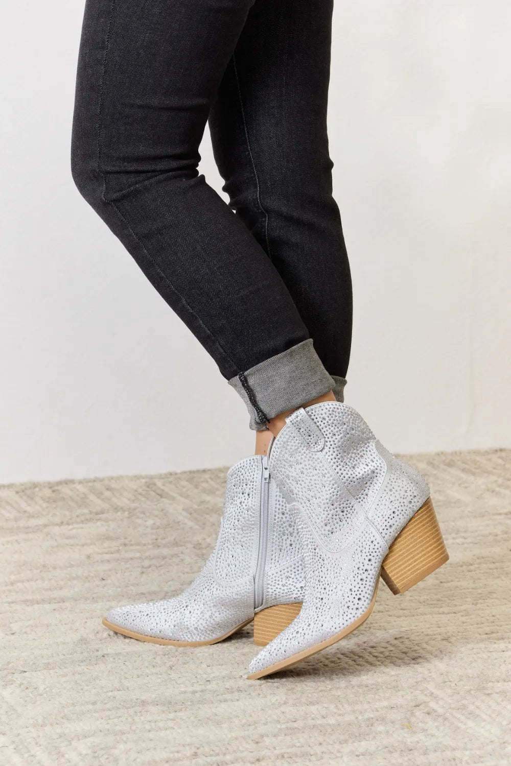 Zephyr Vallière — East Lion Corp Rhinestone Ankle Cowboy Boots Clear Rhinestone Fashion Footwear, alternate view 4