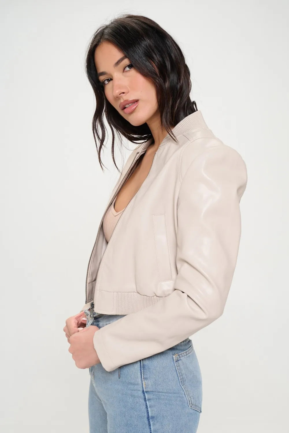 Emery Saint-Clair — Coalition LA Zip Up Cropped Bomber Jacket, alternate view 3