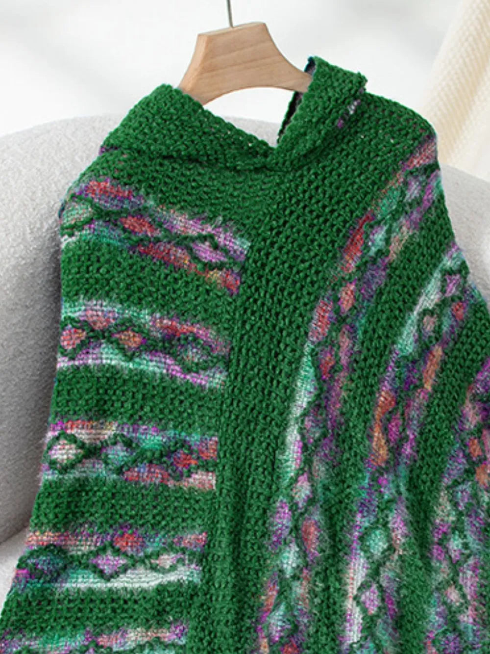 Aster Versailles — Fringe Contrast Hooded Poncho, alternate view 20