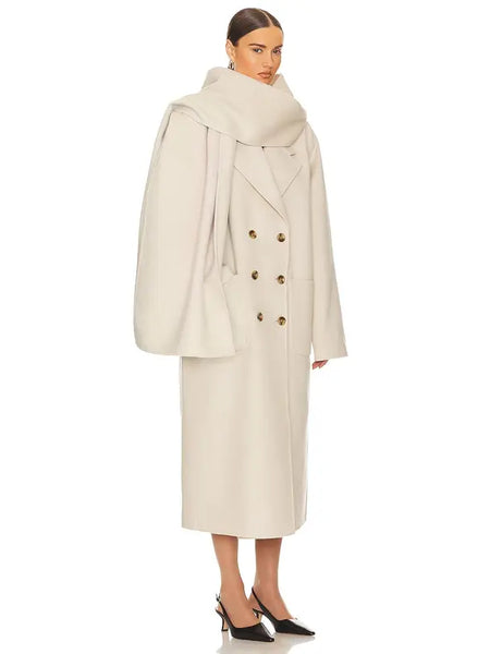 Helsa Oversized Coat with Detachable Scarf in Ivory