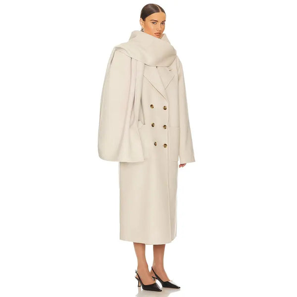 Helsa Oversized Coat with Detachable Scarf in Ivory