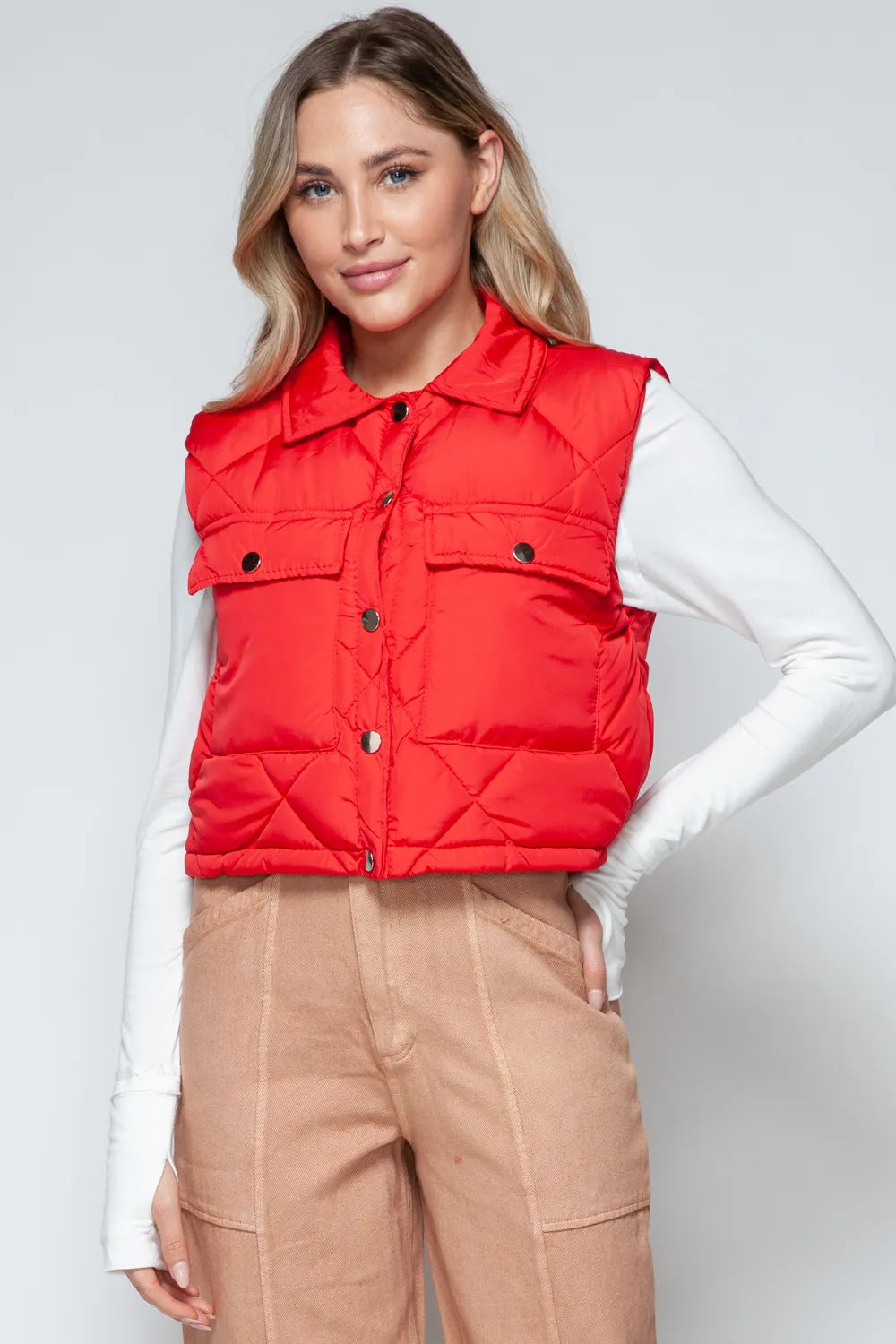 Cove Rosetti — Snobbish Snap Down Quilted Crop Vest Red Coat or Jacket, alternate view 5