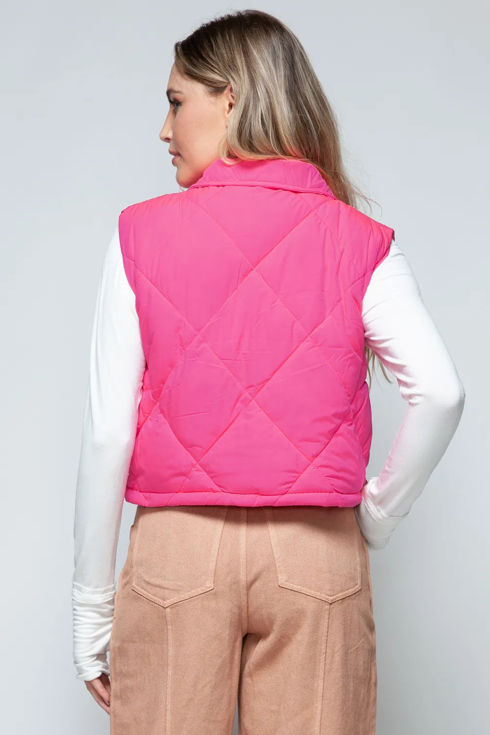 Perrin Rosetti — Snobbish Snap Down Quilted Crop Vest Hot Pink Coat or Jacket, alternate view 3
