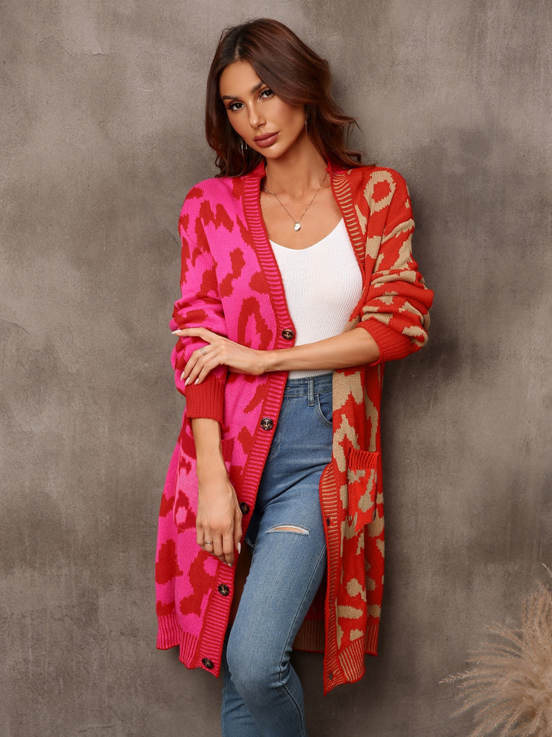 Indigo Rivière — Angel Wings Leopard Button Down Longline Cardigan, alternate view 5