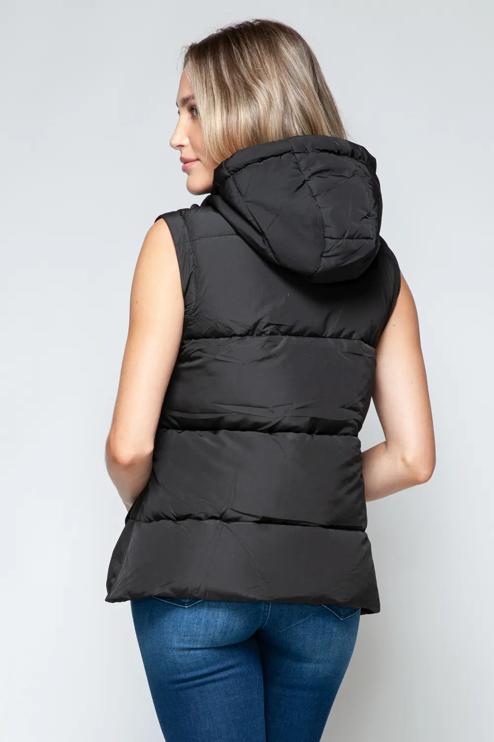 Marlowe Rosetti — Snobbish Snap and Zip Closure Hooded Vest Midnight/Black Coat or Jacket, alternate view 3