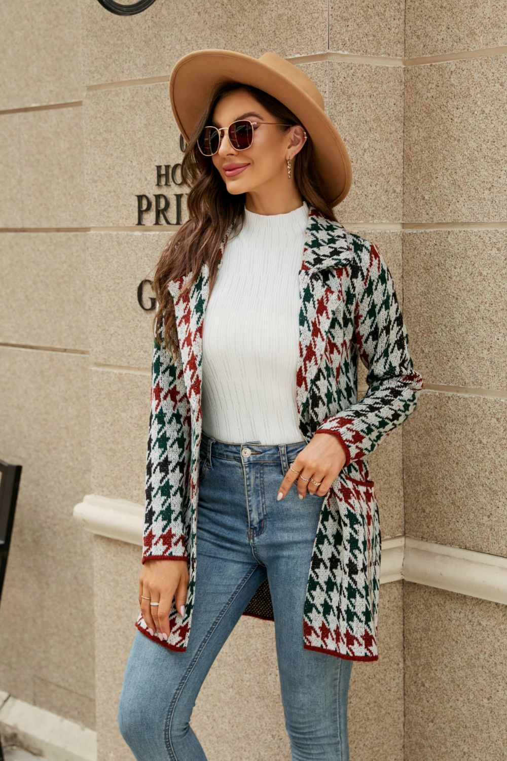 Wren Moreau — Printed Open Front Lapel Collar Cardigan with Pockets, alternate view 11