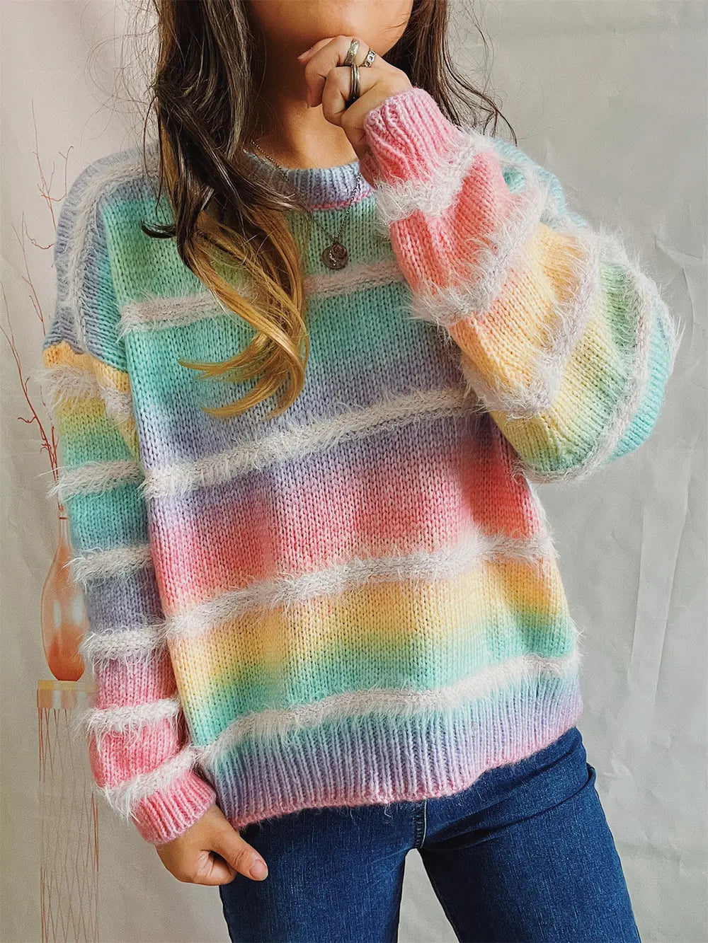 True Rivière — Striped Round Neck Long Sleeve Sweater, alternate view 2