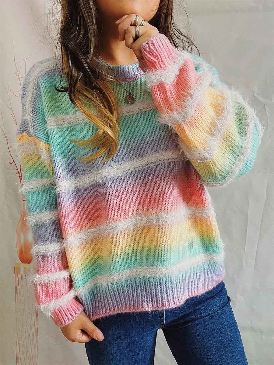 True Rivière — Striped Round Neck Long Sleeve Sweater, alternate view 2