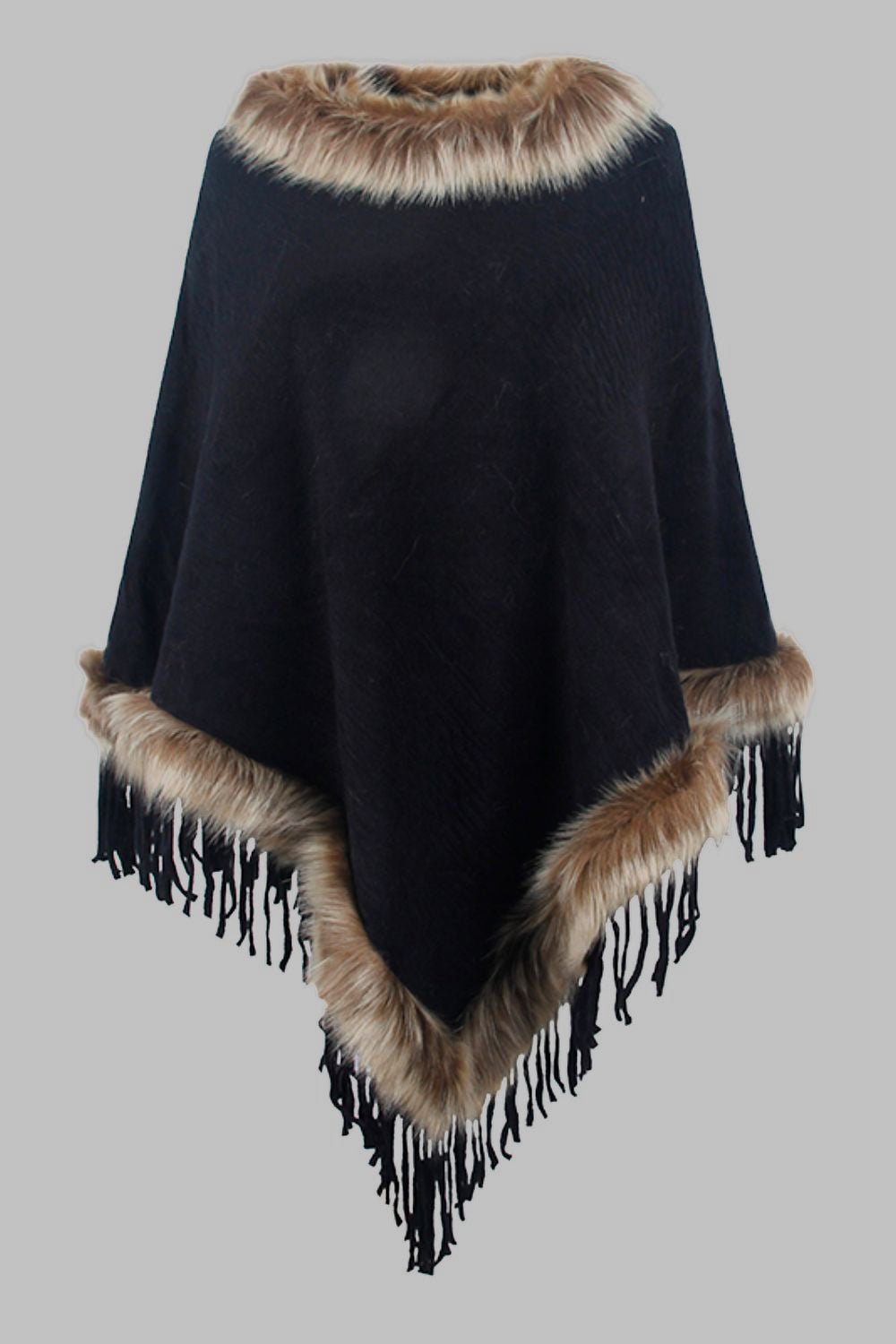 Ciel Versailles — Faux Fur Trim Fringed Poncho