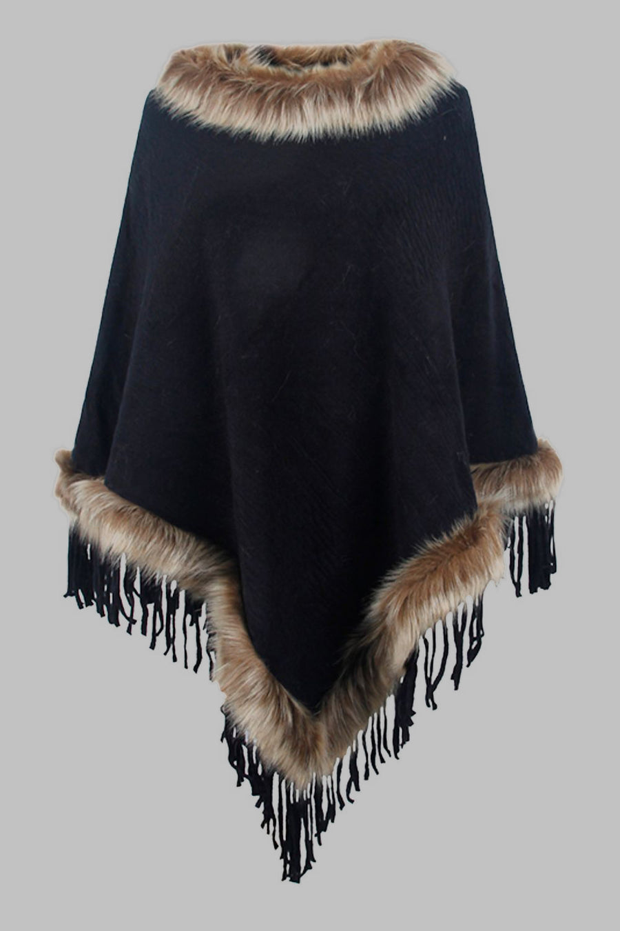 Ciel Versailles — Faux Fur Trim Fringed Poncho