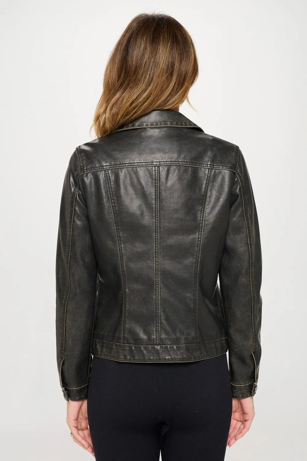 Blaise Saint-Clair — Coalition LA Button Down Cargo Vegan Leather Shacket Black Shirt, alternate view 2