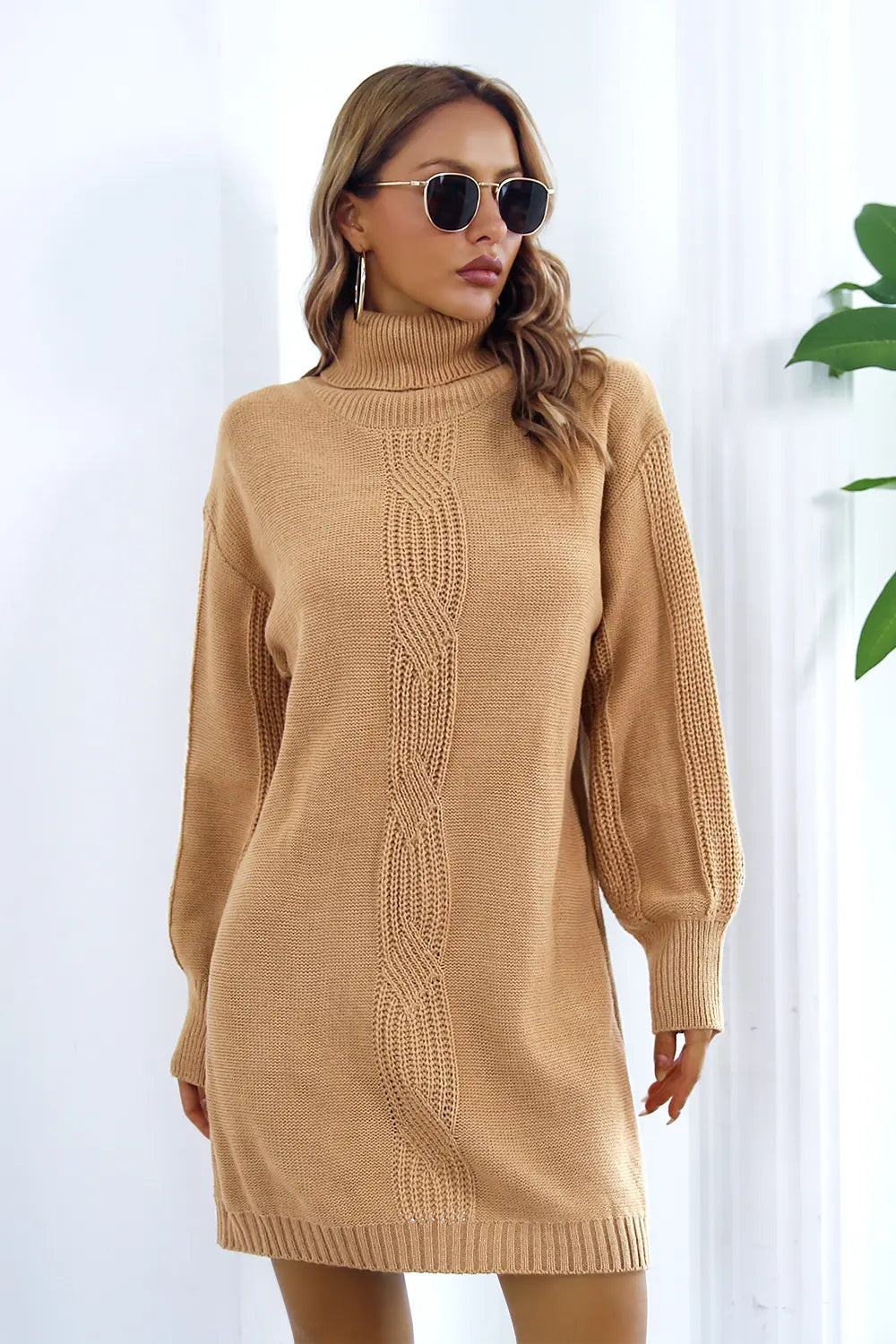 Wren Delacroix — Openwork Turtleneck Long Sleeve Sweater Dress, alternate view 4