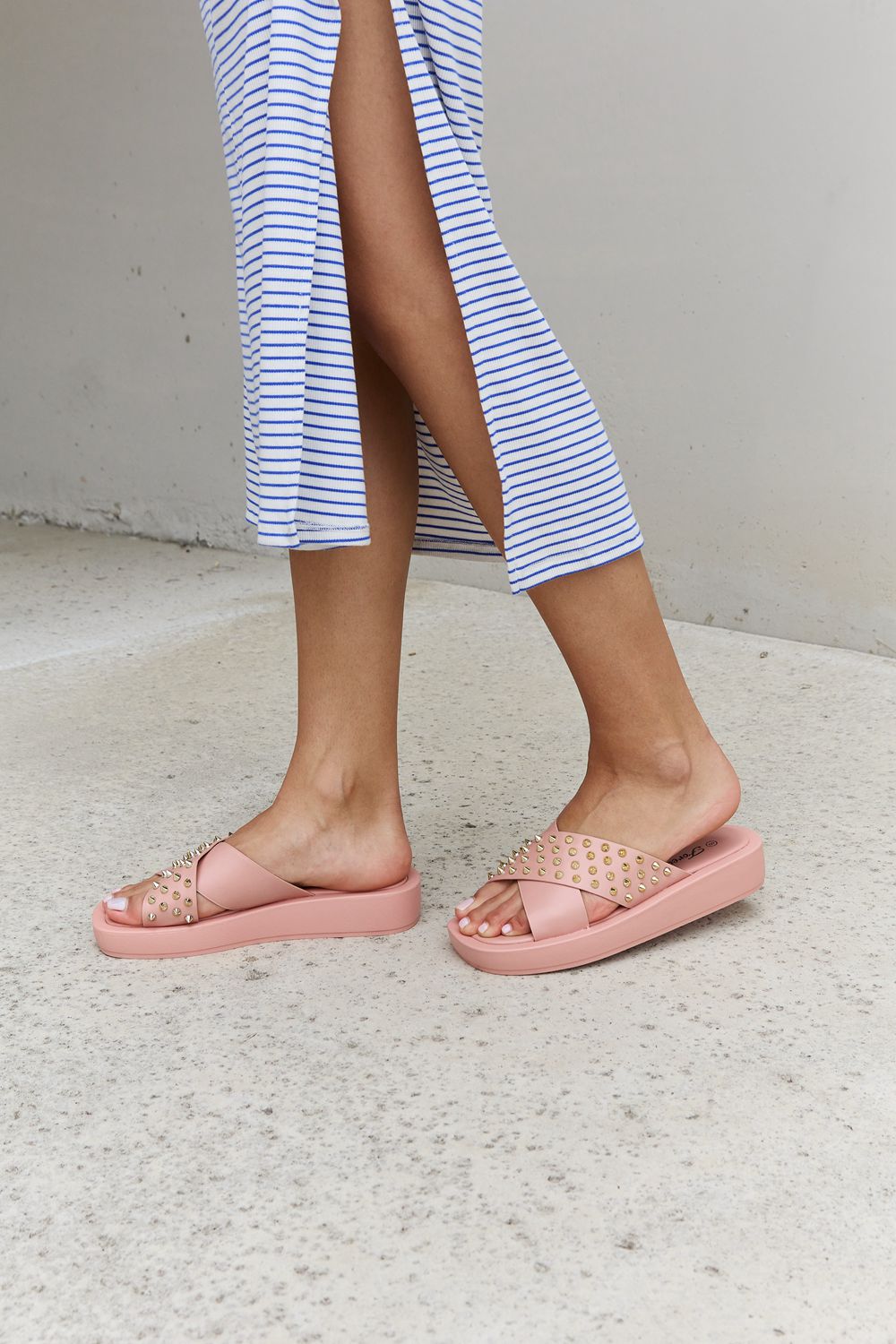 Indigo Beaumont — Forever Link Studded Cross Strap Sandals in Blush Blush Fashion Footwear, alternate view 4