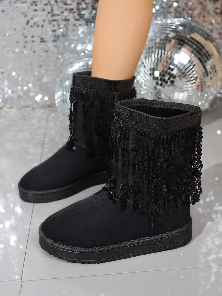 Dove Marino — Sequin Fringe Suede Winter Boots Fashion Footwear