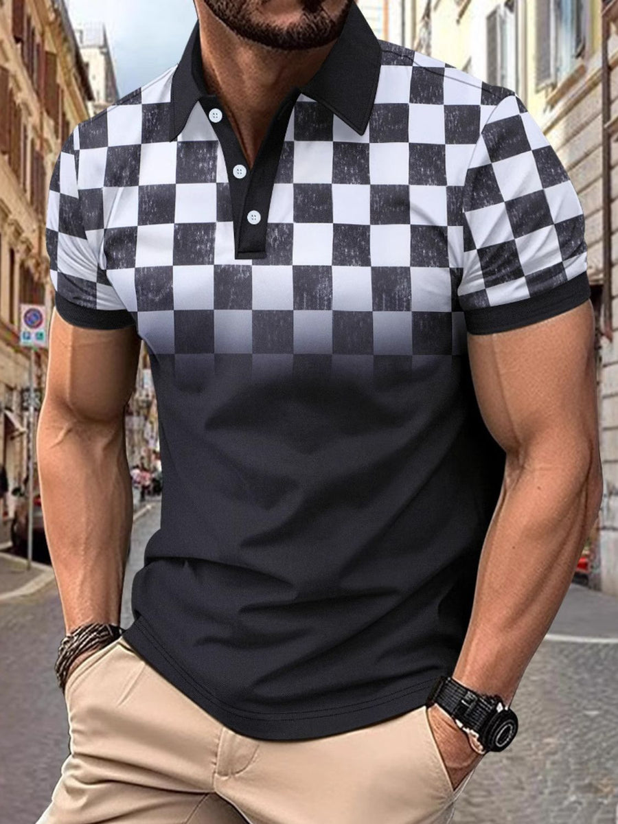 Hadrian — Men's Full Size Collared Checkered Short Sleeve Polo Plus Size Men's Tailored Shorts