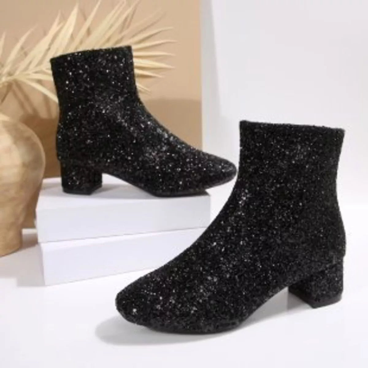 Bellamy Fiorenza — Sequin Block Heels Boots Fashion Footwear, alternate view 2