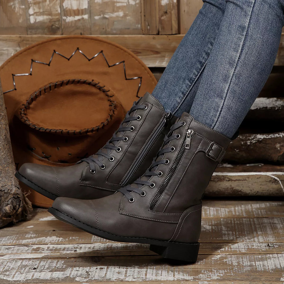 Zephyr Rosetti — Round Toe Block Heels Boots Fashion Footwear, alternate view 10