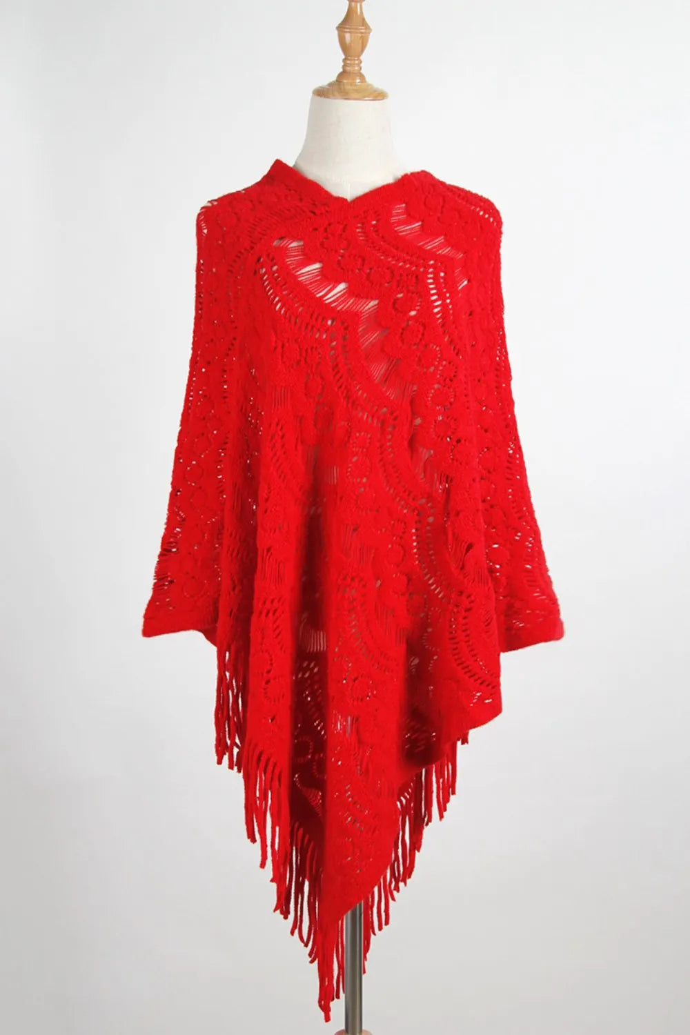 Lake Versailles — Fringe Openwork Surplice Cape Sleeve Poncho, alternate view 7
