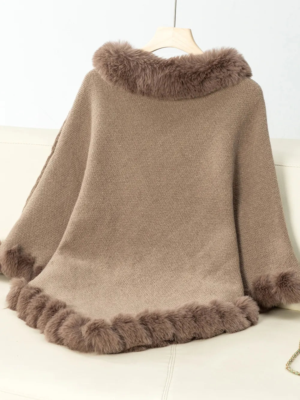 Reese Versailles — Fuzzy Trim Texture Three-Quarter Sleeve Poncho, alternate view 8