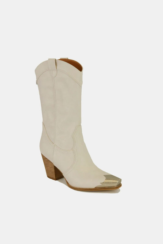 Beast Fashion Metal-Toe Block Heel Ankle Boots - Opulent Empire