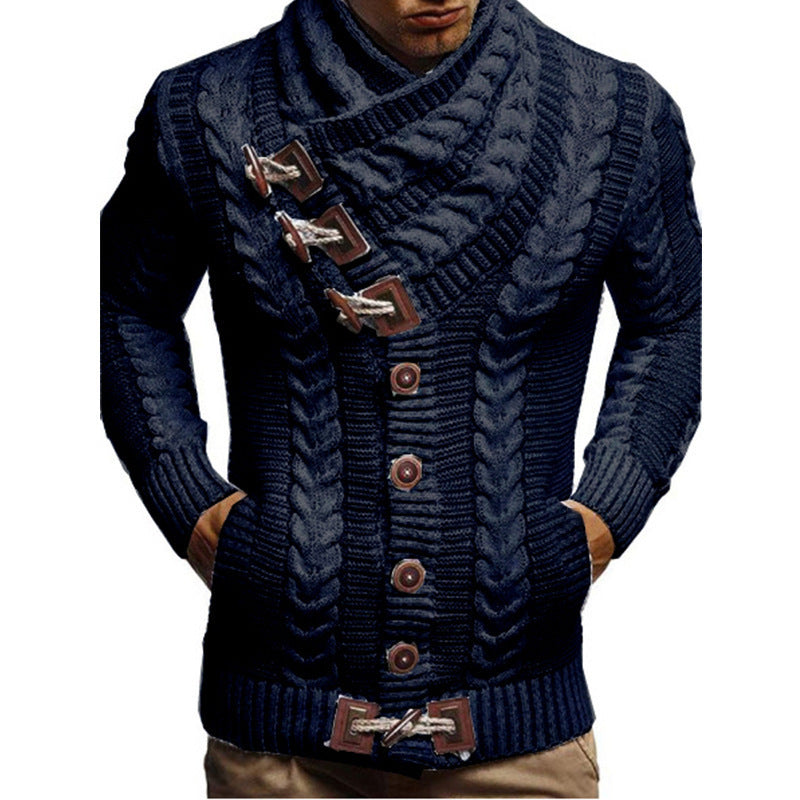 Men's Turtleneck Button Knit Jacket Sweater